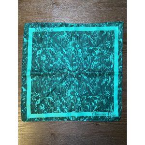 CHRISTIAN DIOR 1980s MEN GREEN POCKET SQUARE~"POISON" PERFUME~MADE IN FRANCE~NOS